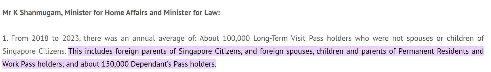 Thống kế người có visa phụ thuộc tại Singapore