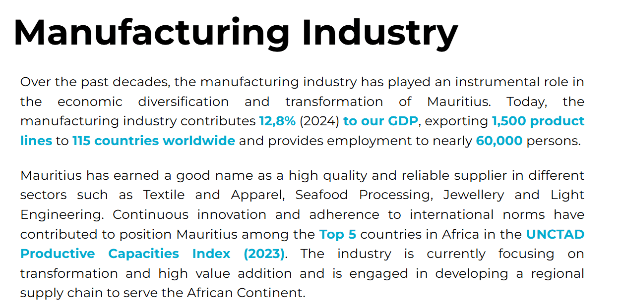 Tiềm năng ngành sản xuất tại Mauritius